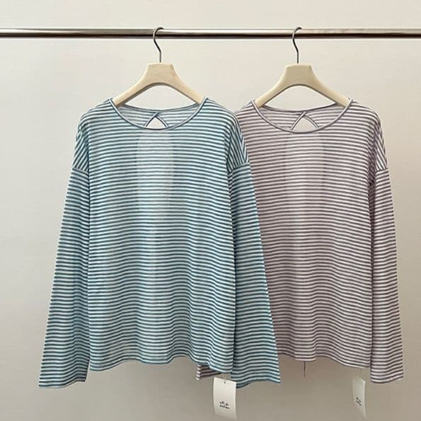ボーダー服 背中開きボーダー長袖