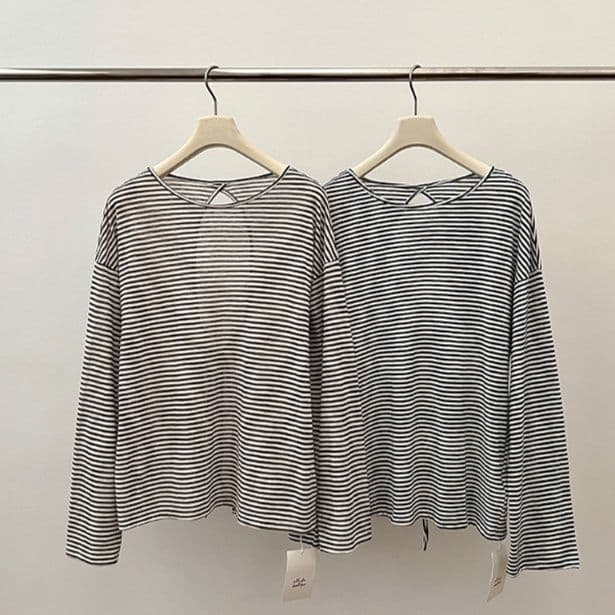 ボーダー服 背中開きボーダー長袖
