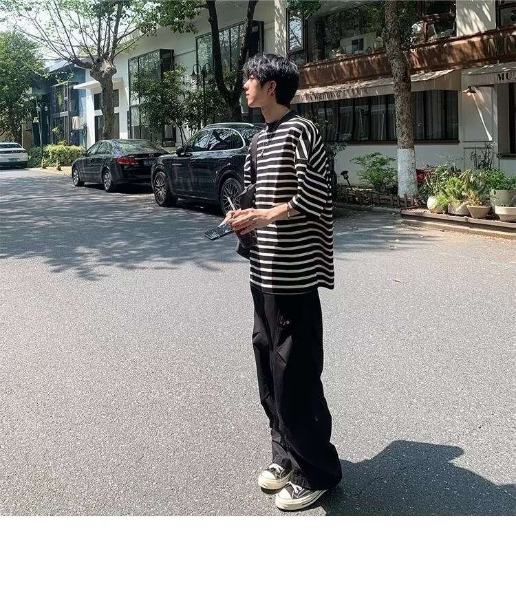 ゆったりボーダールーズシルエット半袖 ボーダー服