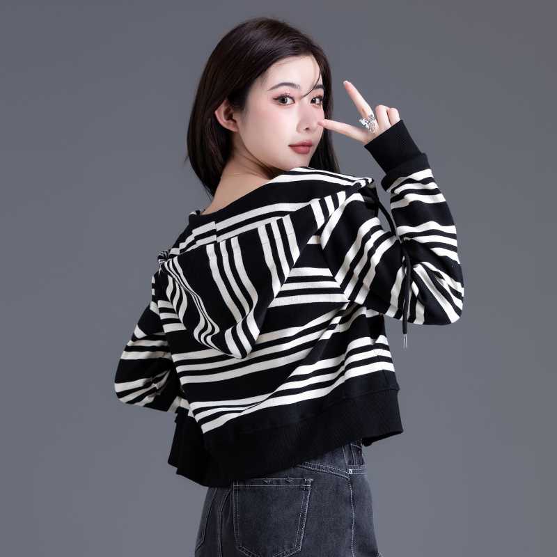 ボーダー服 コントラストストライプ ジップパーカー