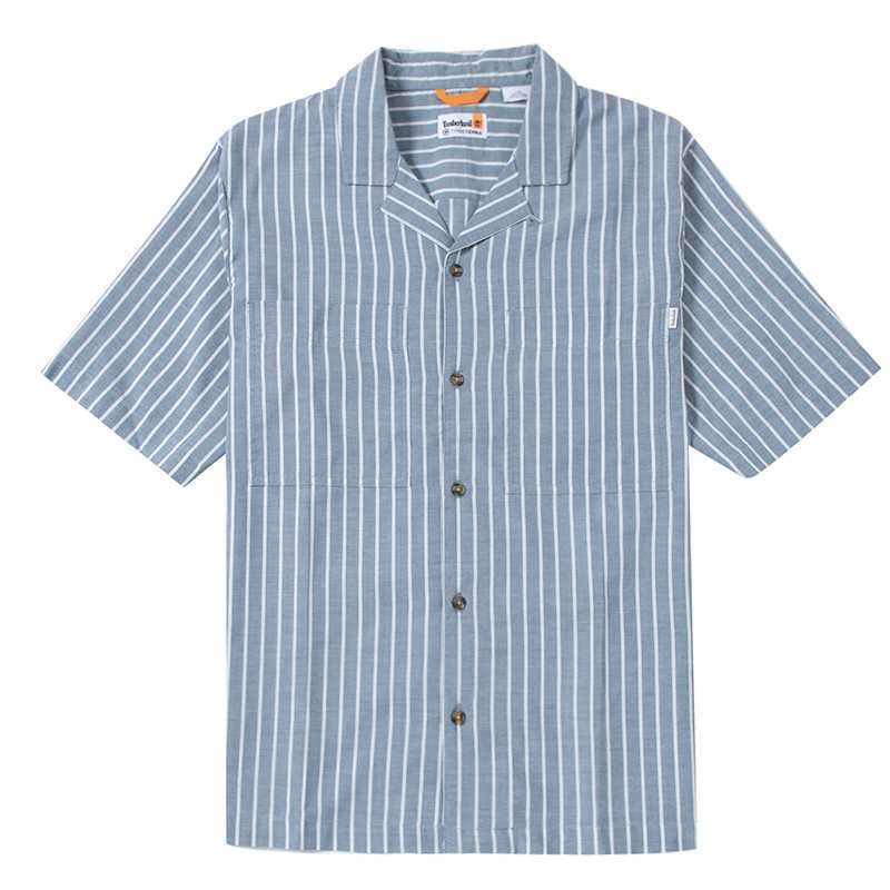ボーダー服 ゆったり縦縞半袖開襟シャツ