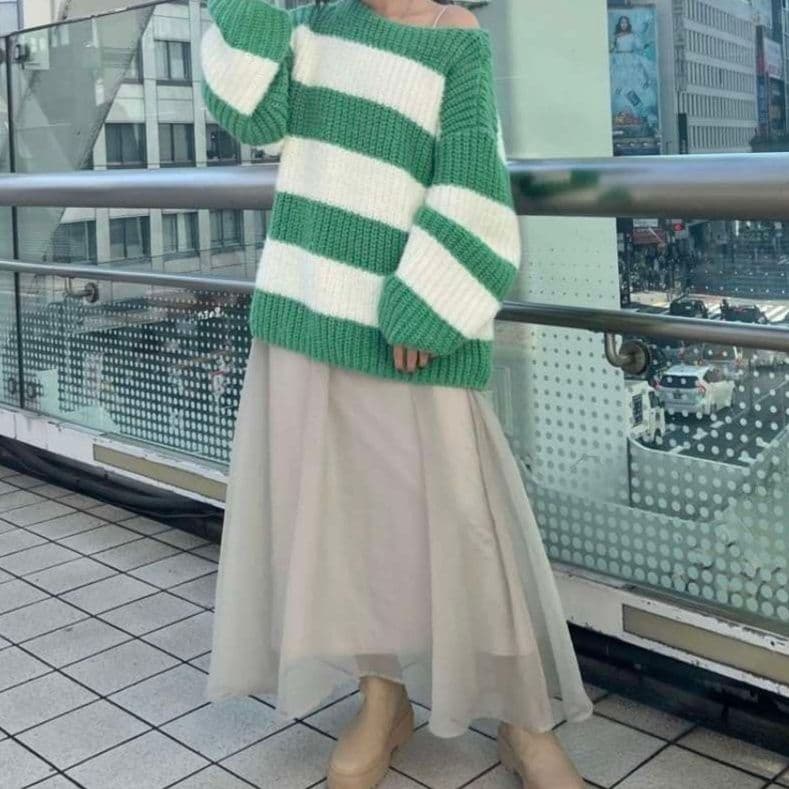ゆったりボーダーニットプルオーバー ボーダー服
