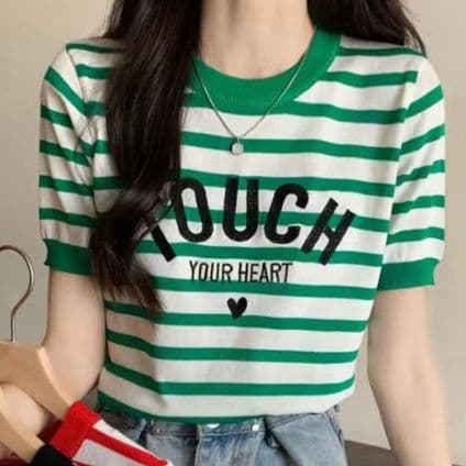ボーダー服 Tシャツ レディースボーダー柄半袖ティーシャツゆったりカジュアル春夏