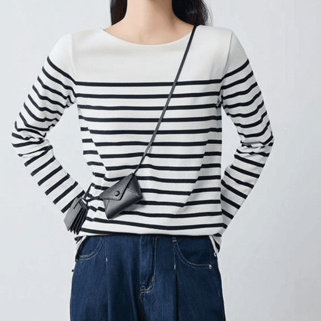 シンプルボーダーニット長袖プルオーバー ボーダー服