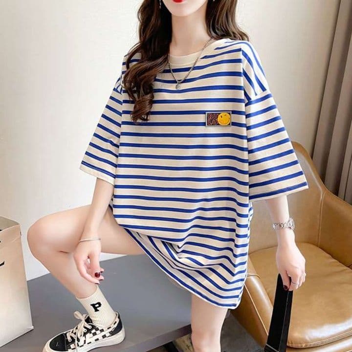 ゆったりカジュアル ボーダー半袖Tシャツ ボーダー服