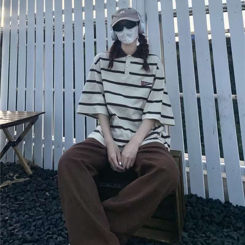 ゆったりシルエットのストライプポロシャツ ボーダー服