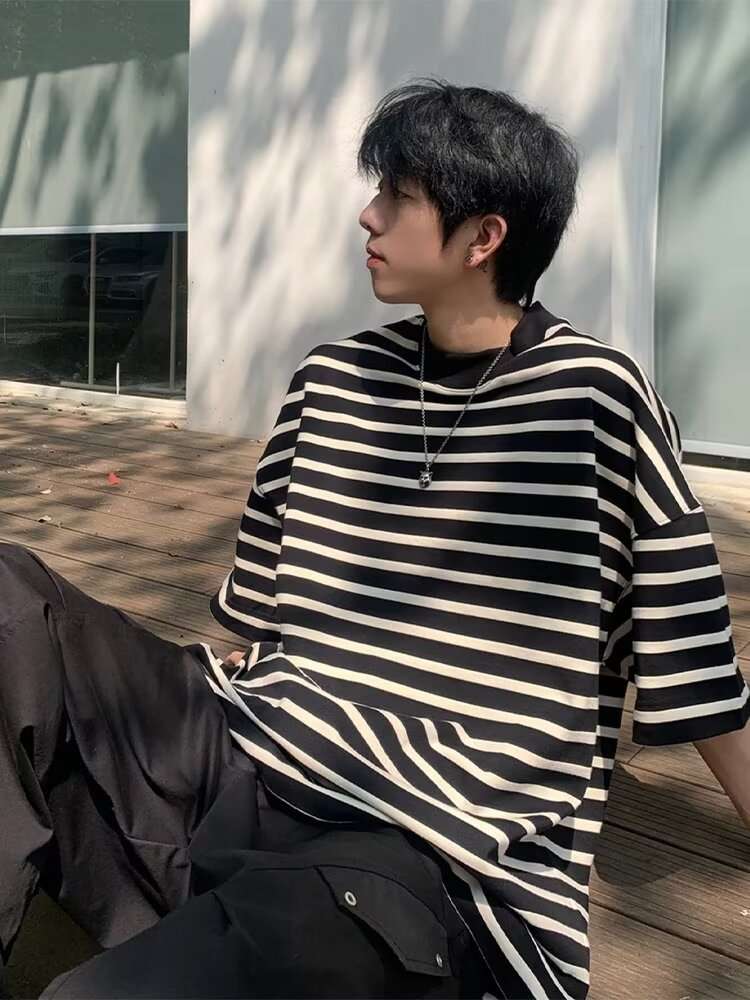 ゆったりボーダールーズシルエット半袖 ボーダー服