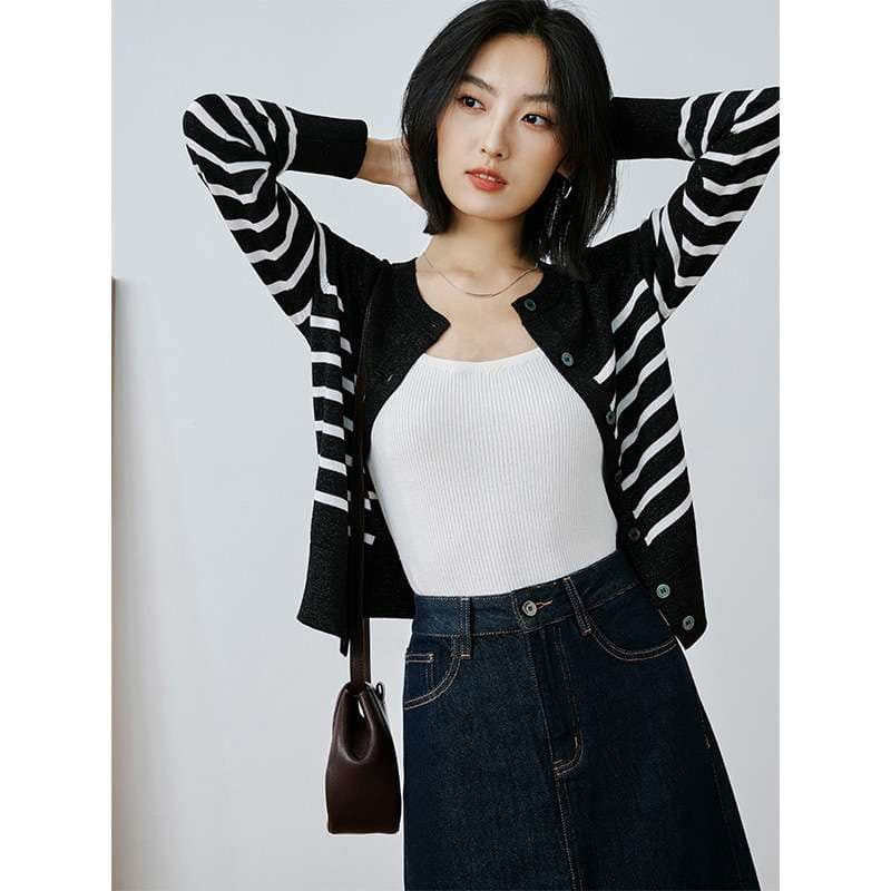 シンプルボーダー柄カーディガン ボーダー服