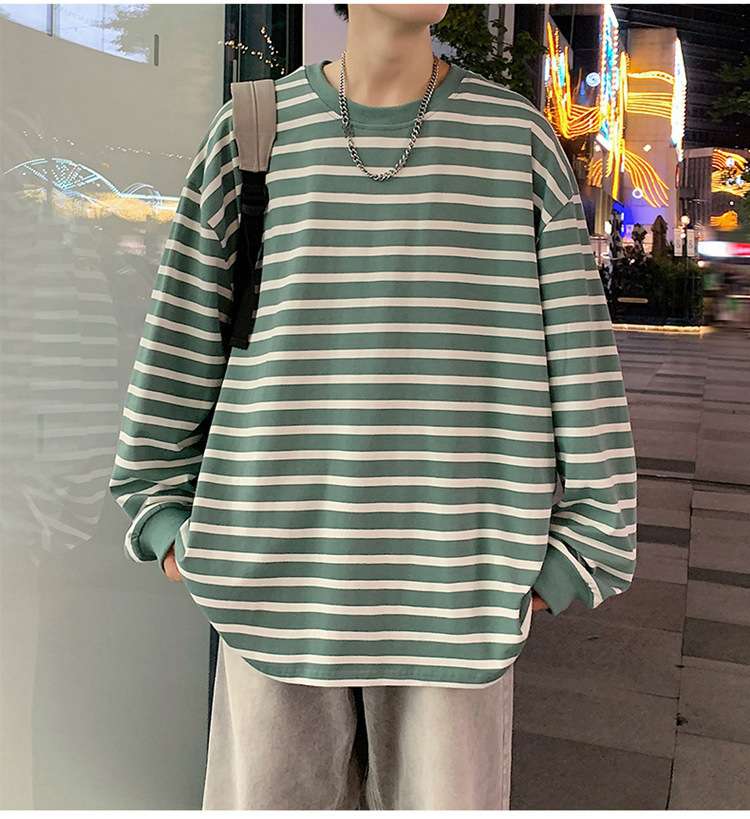 ゆったりオーバーサイズボーダーロングTシャツ ボーダー服