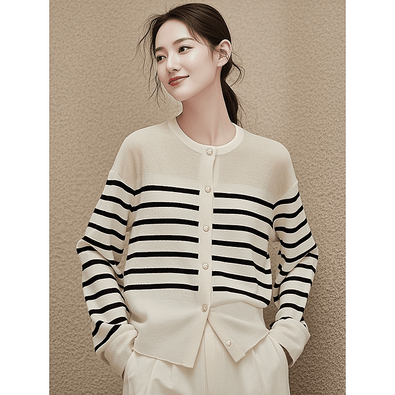 洗練ボーダー柄ニットカーディガン ボーダー服