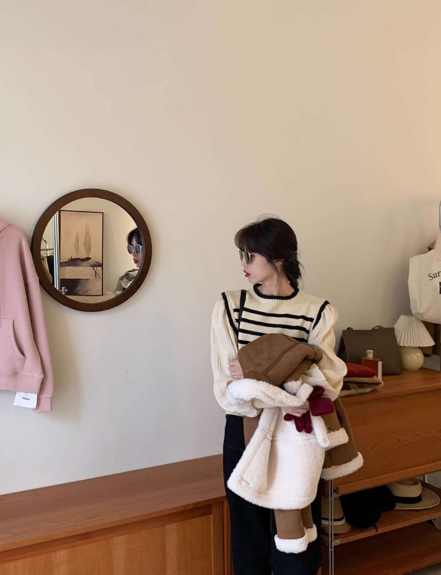 パフスリーブボーダーニット ボーダー服
