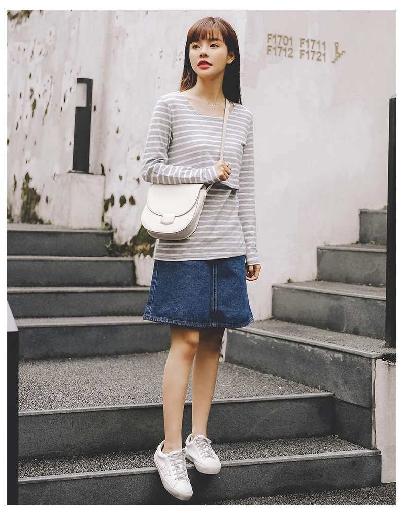 シンプル爽やか ゆるタイトボーダーTシャツ ボーダー服