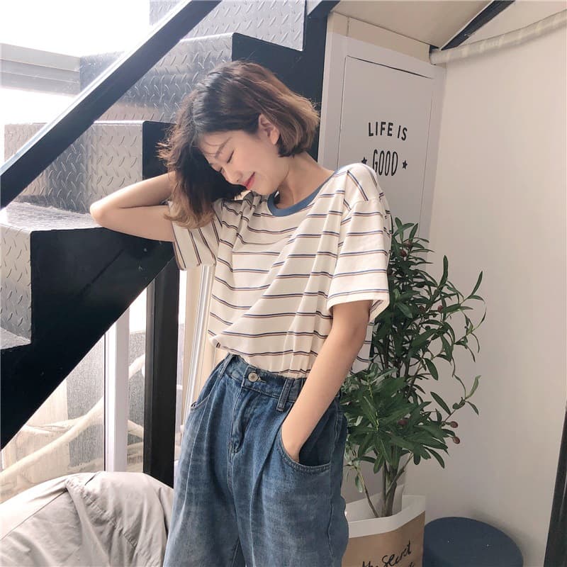 ボーダー服 爽やか配色リンガーボーダーＴシャツ