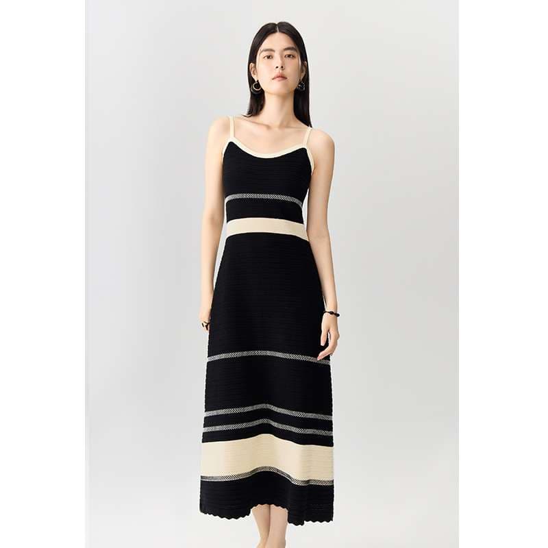 ボーダー柄ニットキャミソールワンピース ボーダー服