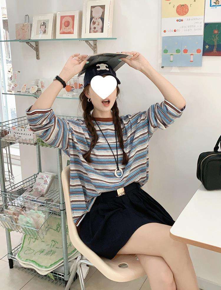 ゆったりシルエット ボーダーロンT ボーダー服