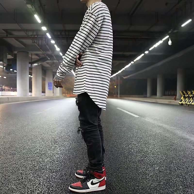オーバーサイズ ストライプロングスリーブカットソー ボーダー服
