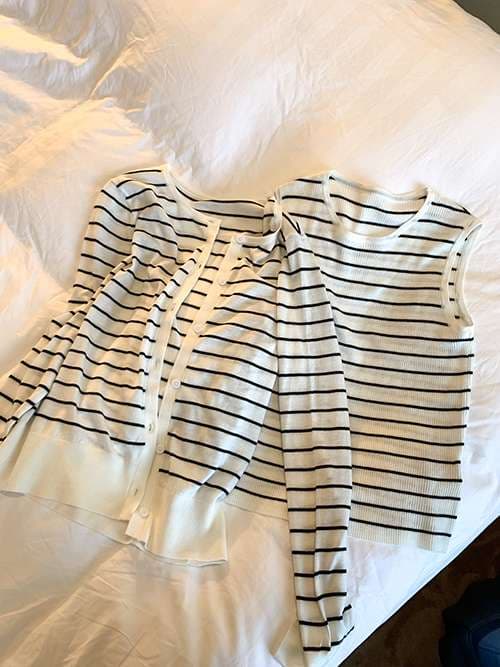 細ボーダーゆったりリブニット ボーダー服