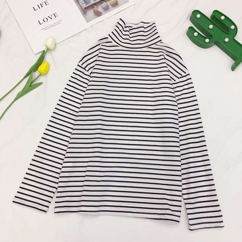 モックネックボーダーシャツ ボーダー服