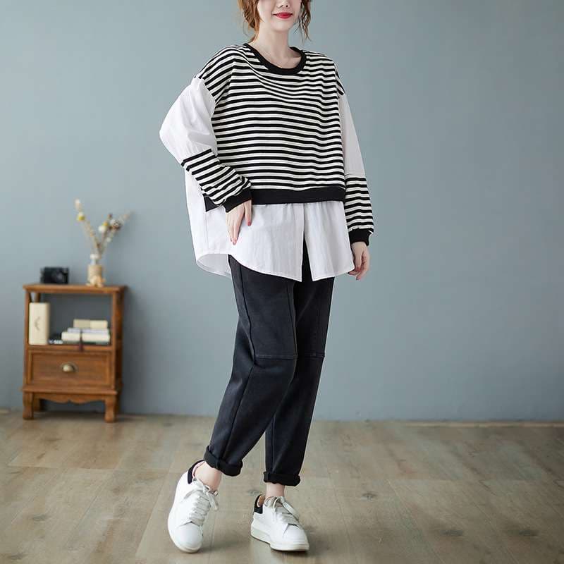ゆったりボーダーレイヤードシャツ ボーダー服