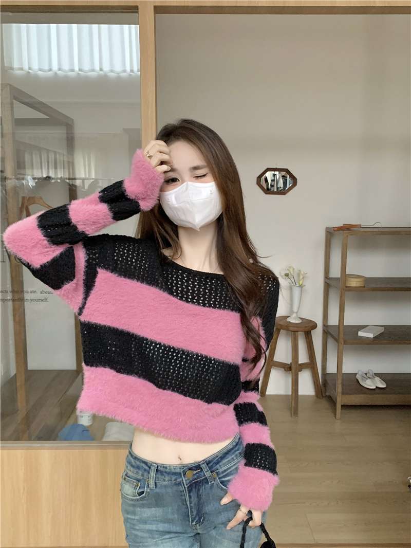 ふわもこボーダーニットプルオーバー ボーダー服