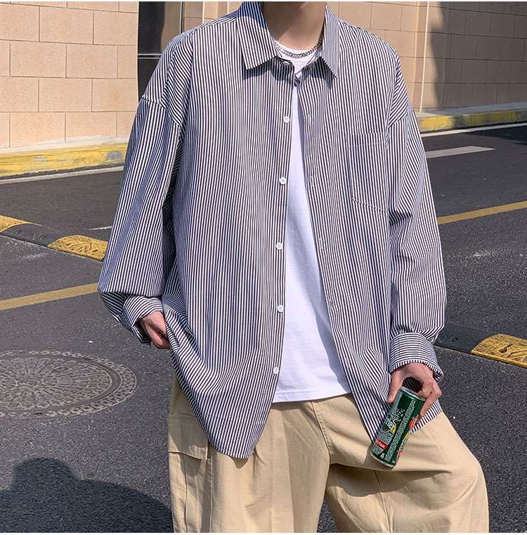 ゆったりストライプオーバーシャツ ボーダー服