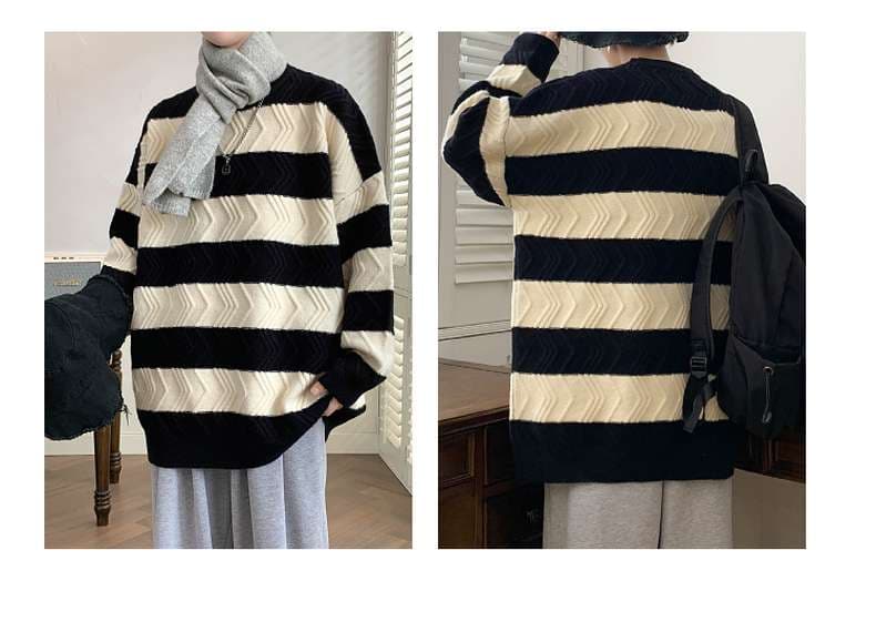 ゆったりニットボーダーセーター ボーダー服