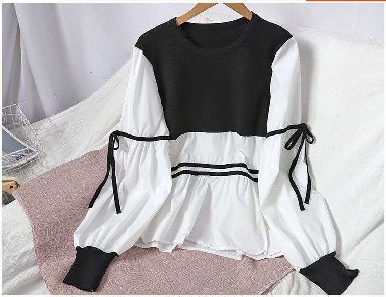 フリルデザインボーダーブラウス ボーダー服