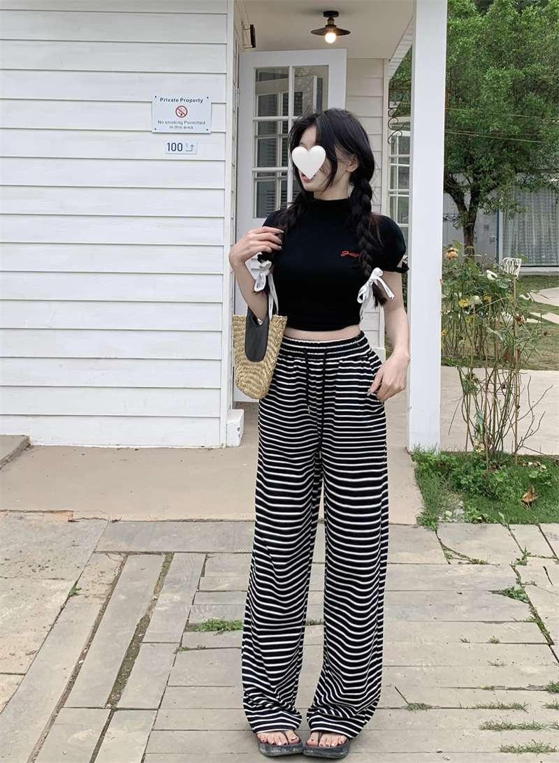 ゆったりストライプワイドパンツ ボーダー服