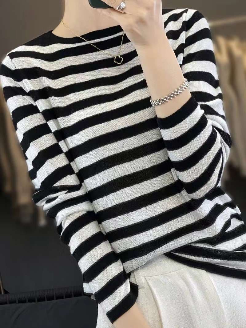 シンプルボーダーリブロングスリーブ ボーダー服