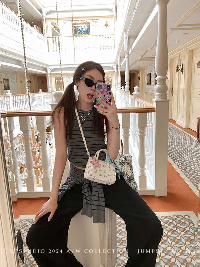 細ボーダーゆったりリブニット ボーダー服