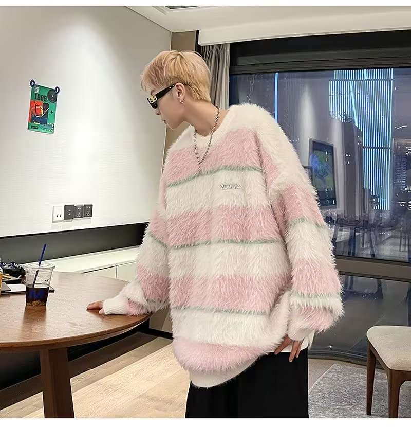 ふわふわボーダーオーバーサイズニット ボーダー服