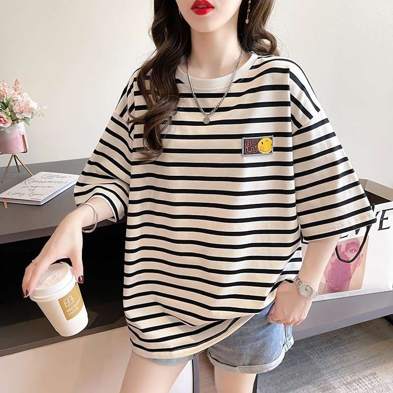 ゆったりカジュアル ボーダー半袖Tシャツ ボーダー服