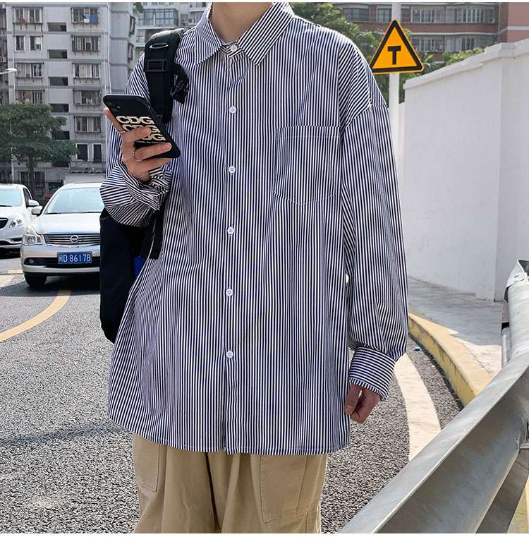 ゆったりストライプオーバーシャツ ボーダー服
