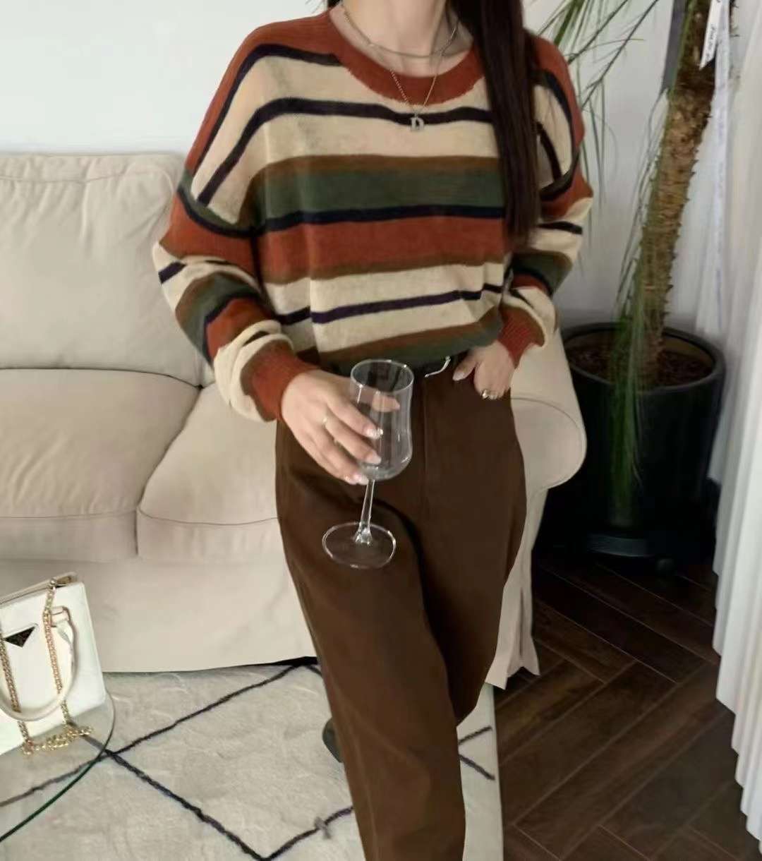 マルチボーダー柄オーバーサイズニット ボーダー服