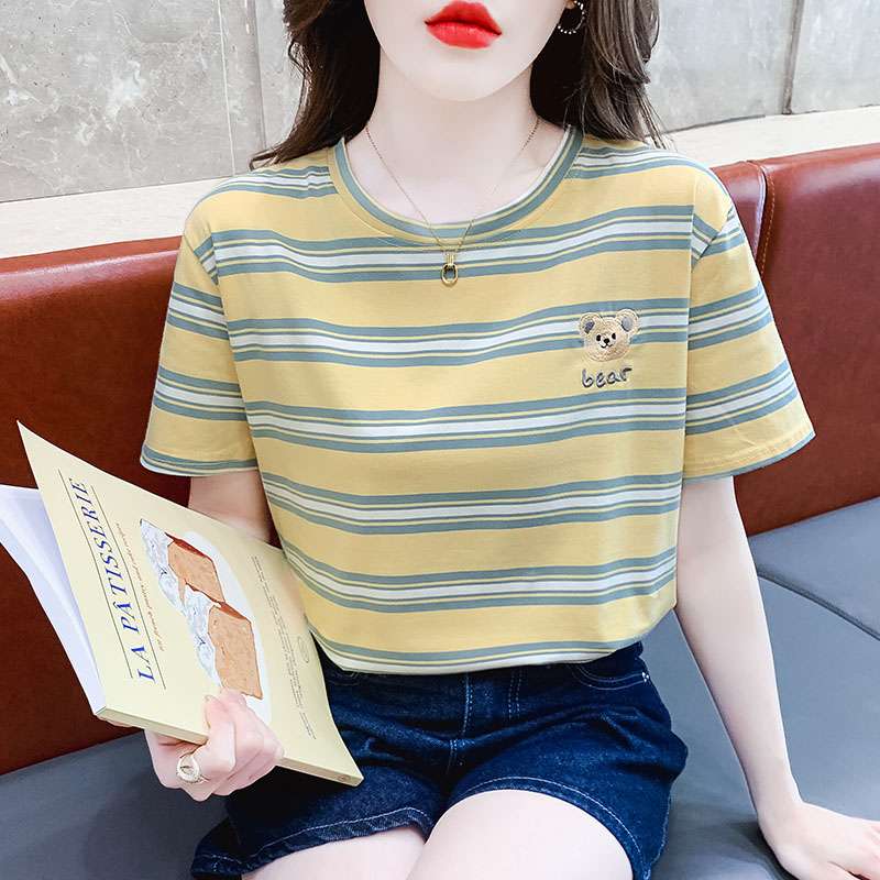 くまちゃんワッペン付き細ボーダーTシャツ ボーダー服