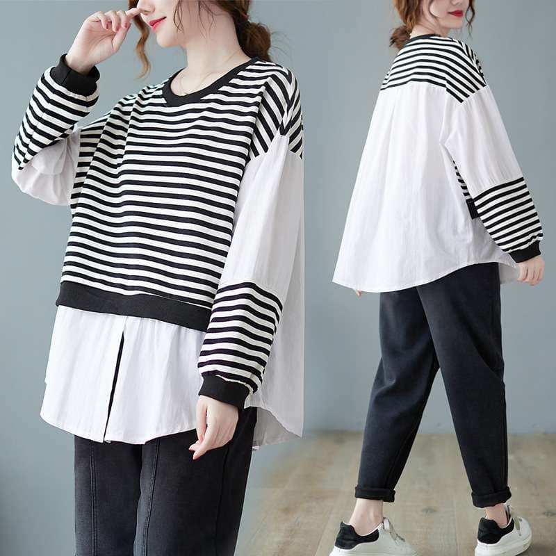 ゆったりボーダーレイヤードシャツ ボーダー服