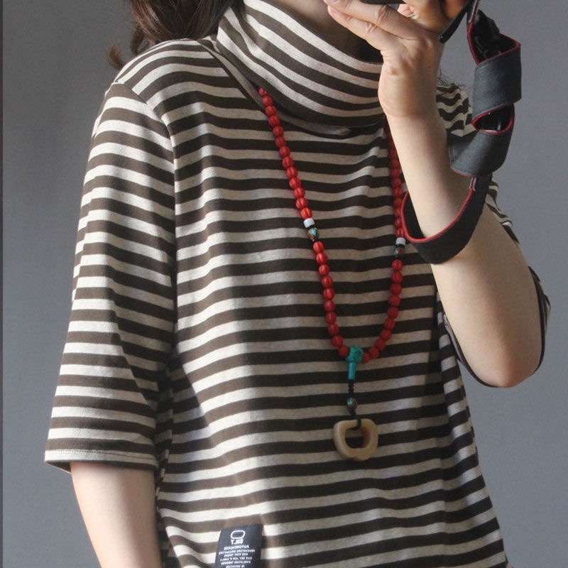 タートルネックボーダーカットソー ボーダー服
