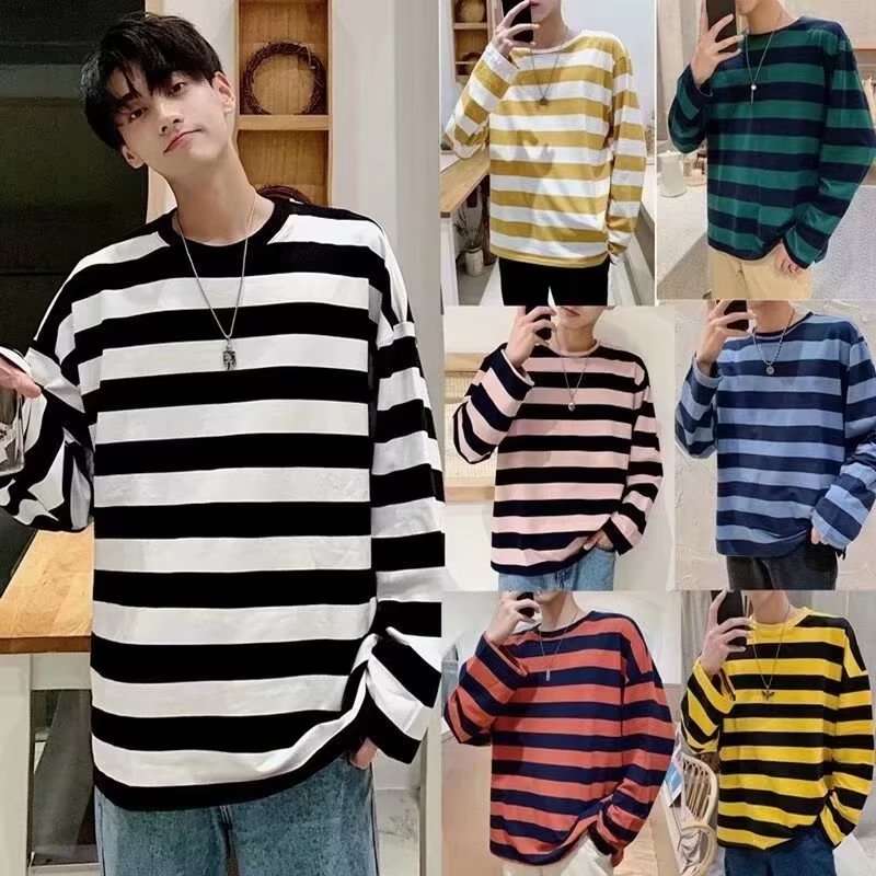 ゆったりボーダー柄長袖Tシャツ ボーダー服