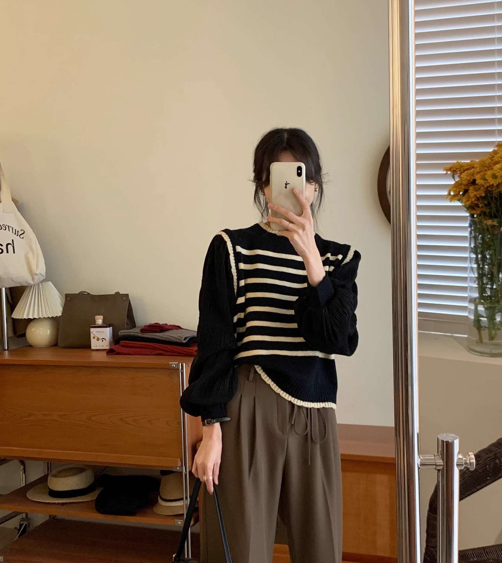 パフスリーブボーダーニット ボーダー服