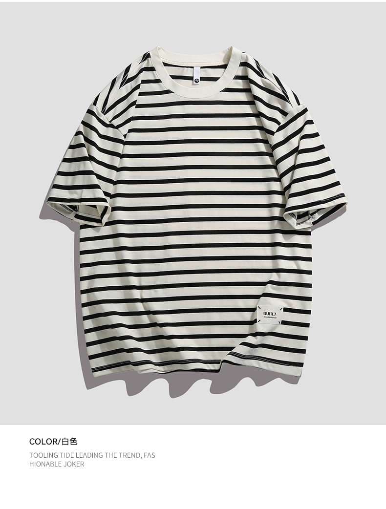 シンプルボーダー半袖カジュアルTシャツ ボーダー服