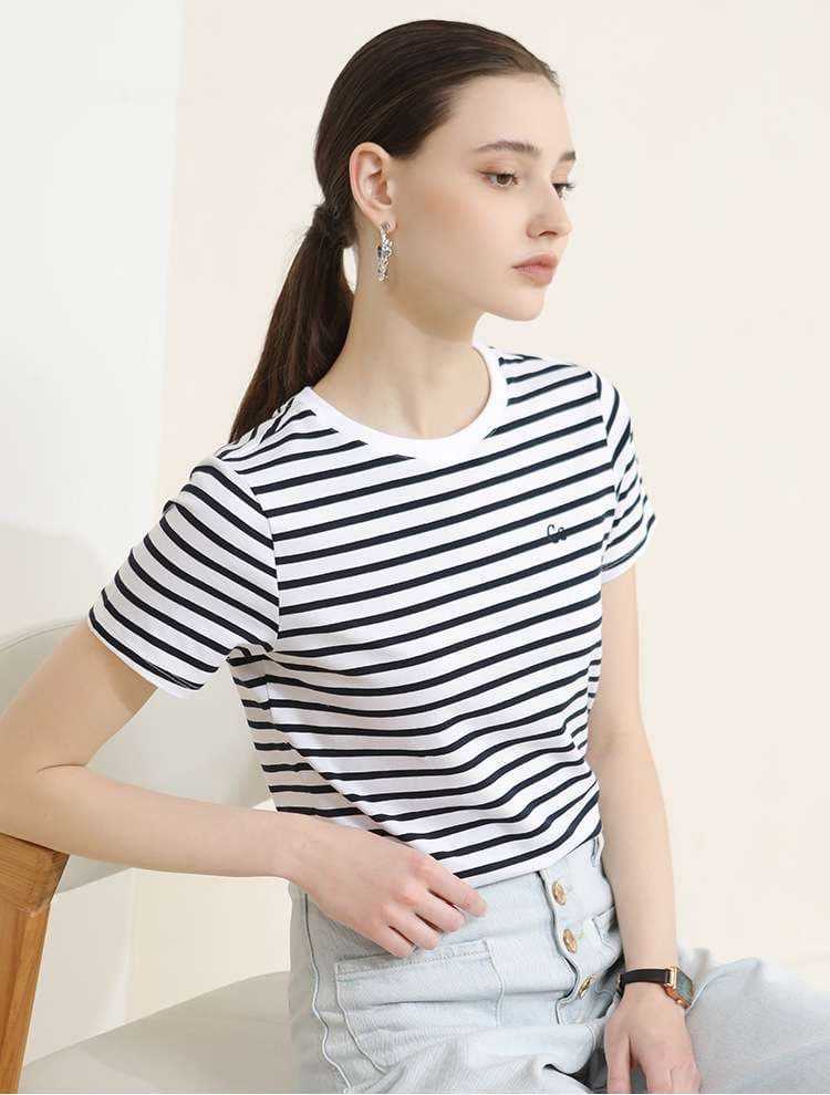 クラシックボーダーデザイン半袖Tシャツ ボーダー服