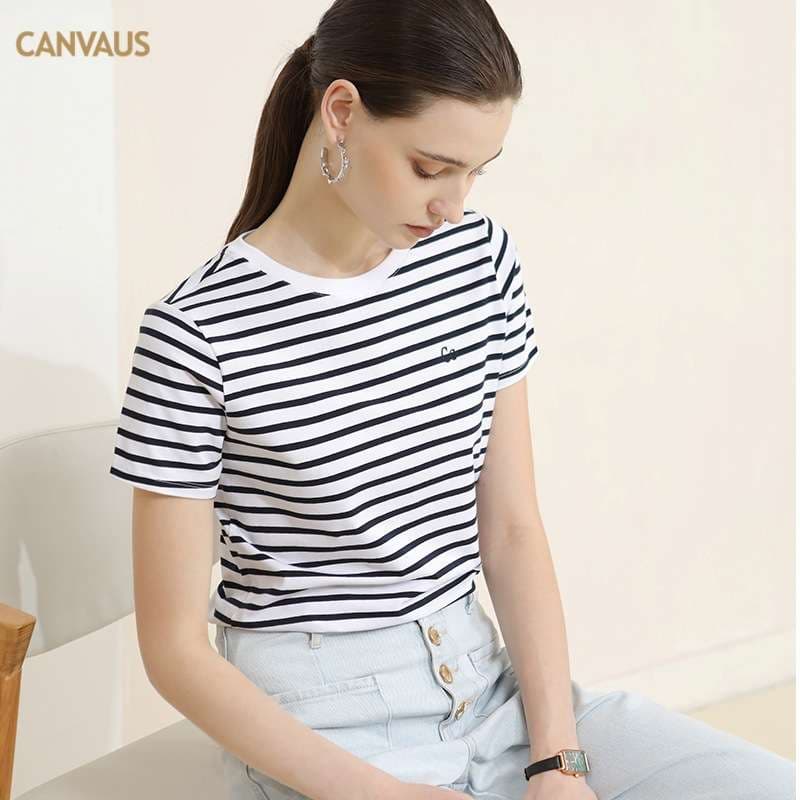 クラシックボーダーデザイン半袖Tシャツ ボーダー服