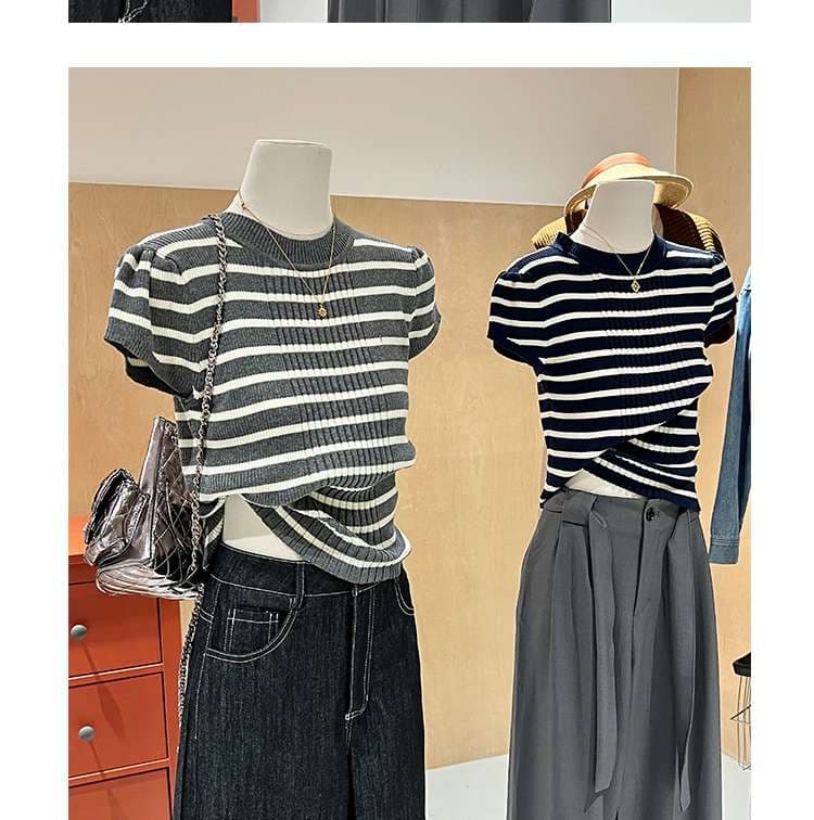 ーダー半袖ニットトップス　Tシャツ・ロンT ボーダー服