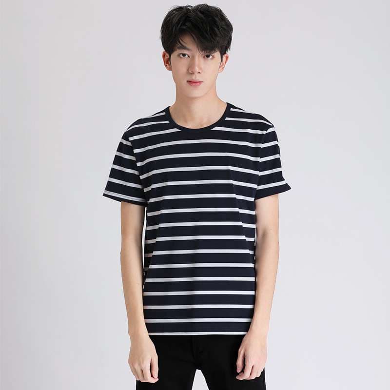しなやかな縞模様クルーネック半袖Tシャツ ボーダー服