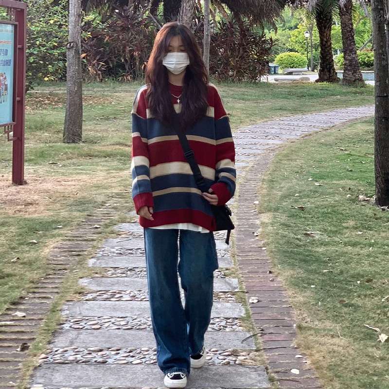 ゆったりオーバーサイズボーダーニット ボーダー服