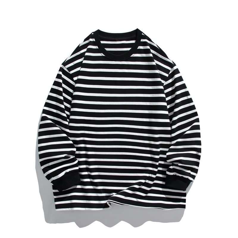 ゆったりオーバーサイズボーダーロングTシャツ ボーダー服