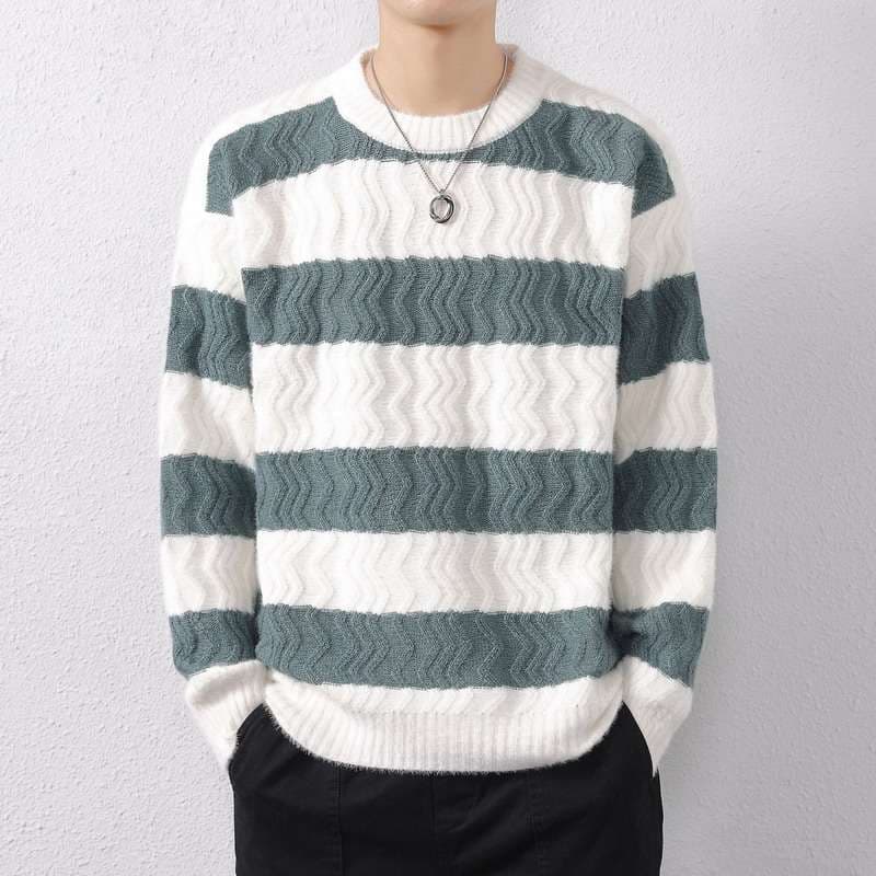 シェブロン柄ボーダーニットセーター ボーダー服