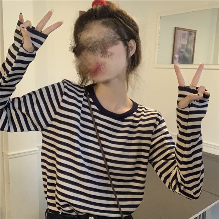 ボーダー服 大人女子のボーダー長袖ベースシャツ