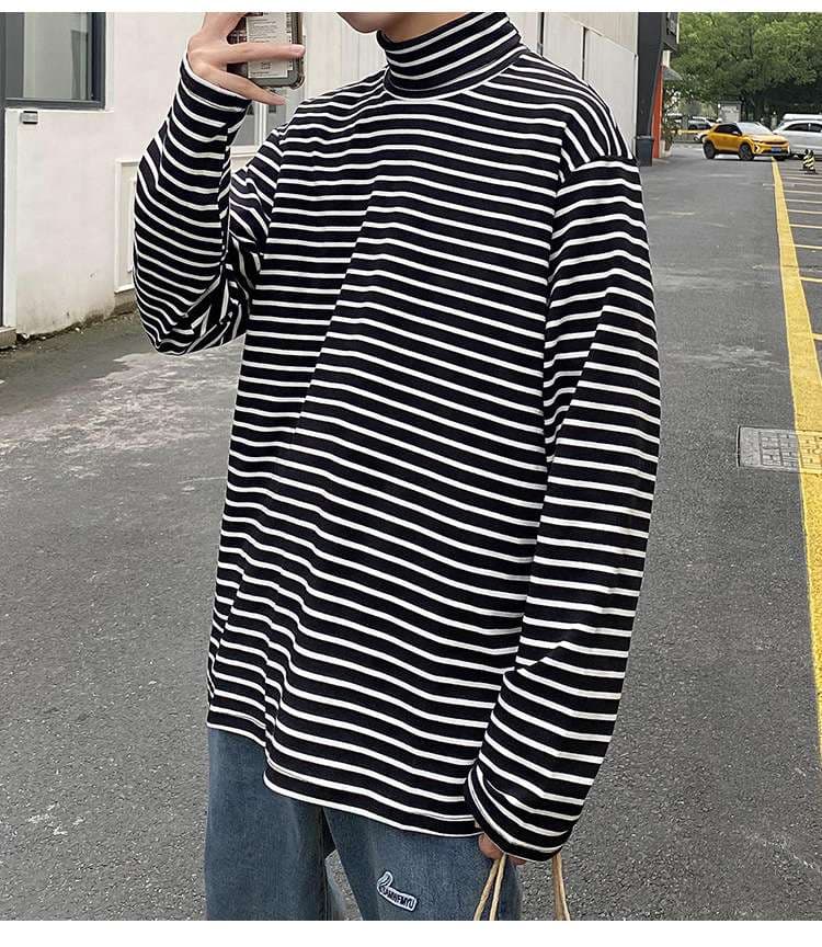 オーバーサイズストライプタートルネック ボーダー服