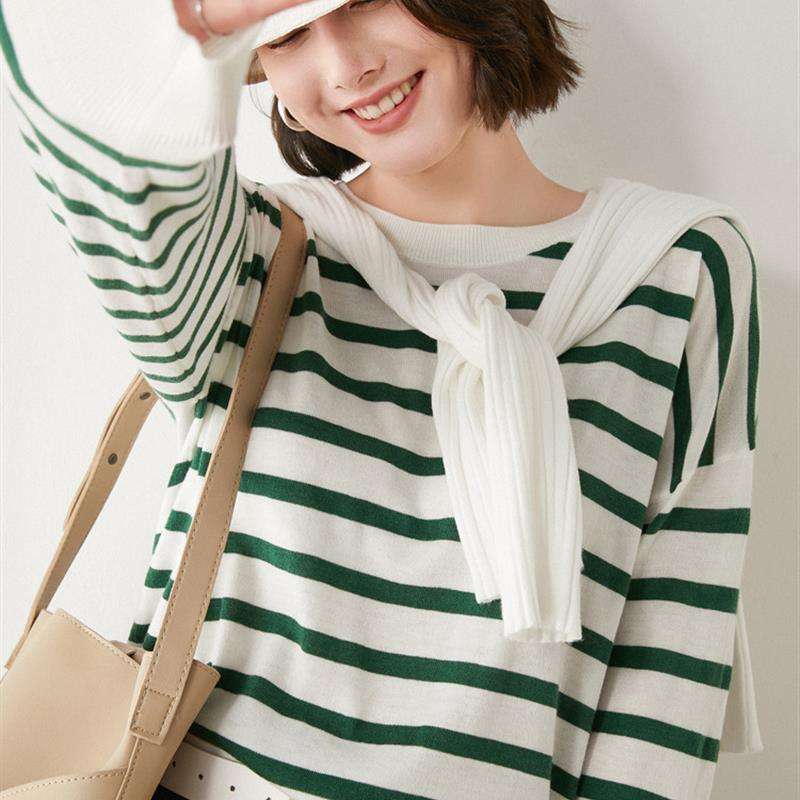 ゆったりボーダーニットプルオーバー ボーダー服